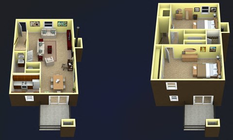 Floor plan for 2 beds, 1 bath, 1000 sqft